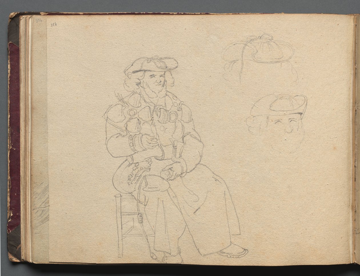 Album med udsigt over Rom og Omegn, Landskabsstudier, side 38b: Figurstudie. af Franz Johann Heinrich Nadorp
