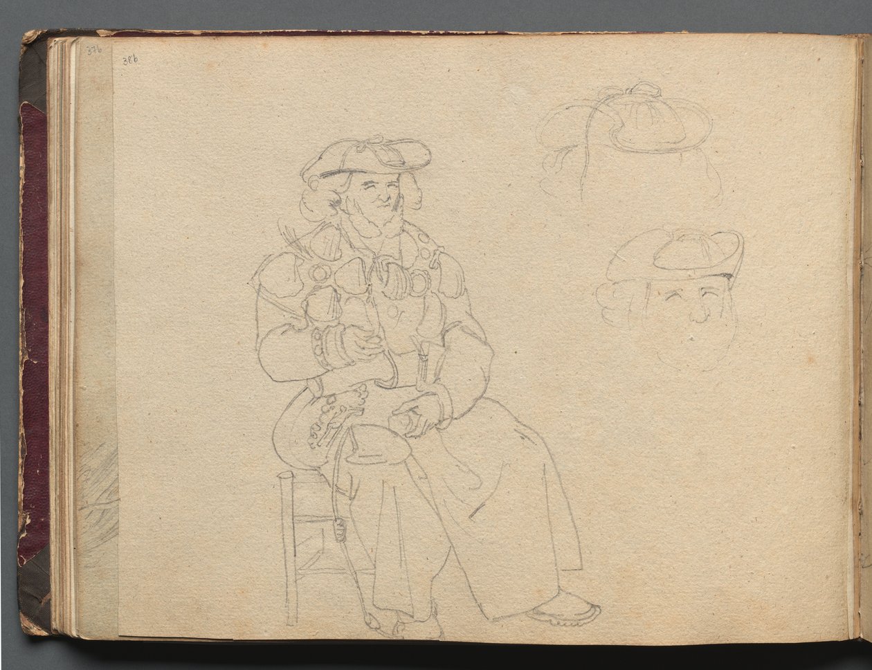 Album med udsigt over Rom og Omegn, Landskabsstudier, side 38b: Figurstudie af Franz Johann Heinrich Nadorp