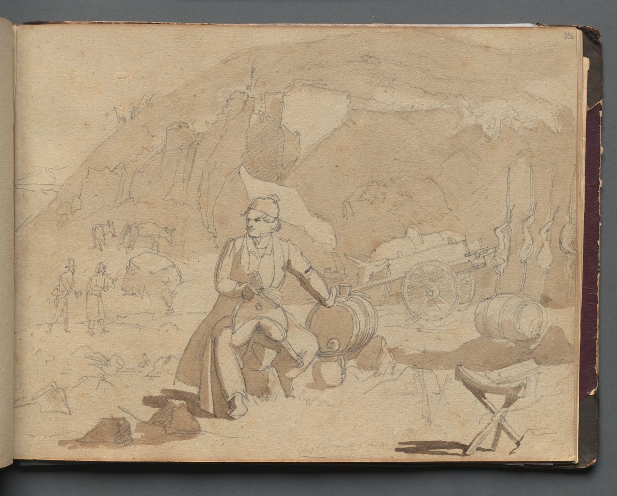 Album med udsigt over Rom og omgivelser, Landskabsstudier, side 39a: Figur i et landskab. af Franz Johann Heinrich Nadorp