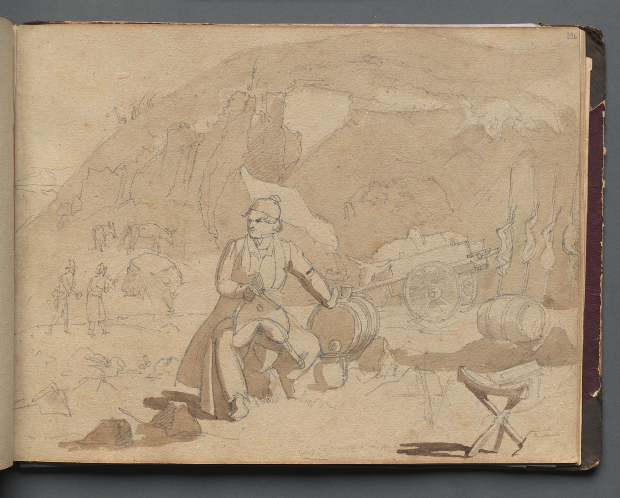 Album med udsigt over Rom og omgivelser, Landskabsstudier, side 39a: Figur i et landskab af Franz Johann Heinrich Nadorp