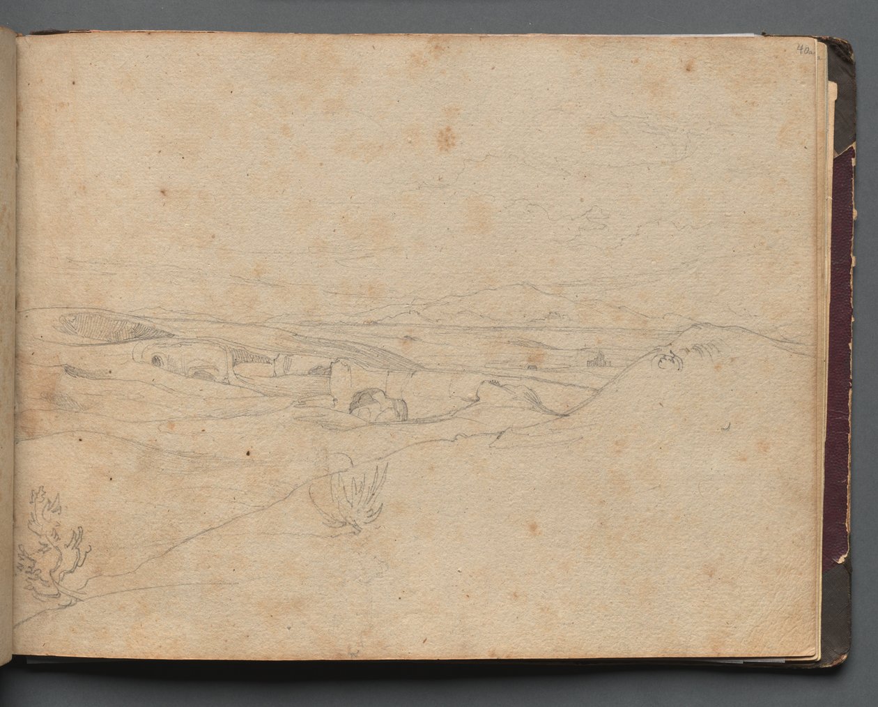 Album med udsigt over Rom og Omegn, Landskabsstudier, side 40a: Romersk Landskab. af Franz Johann Heinrich Nadorp