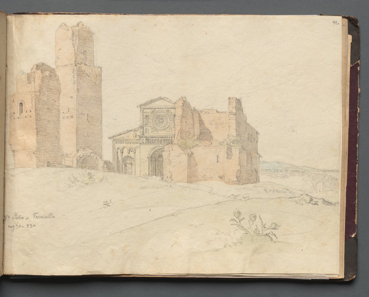 Album med udsigt over Rom og Omegn, Landskabsstudier, side 41a: St. Pietro, Toscanella. af Franz Johann Heinrich Nadorp