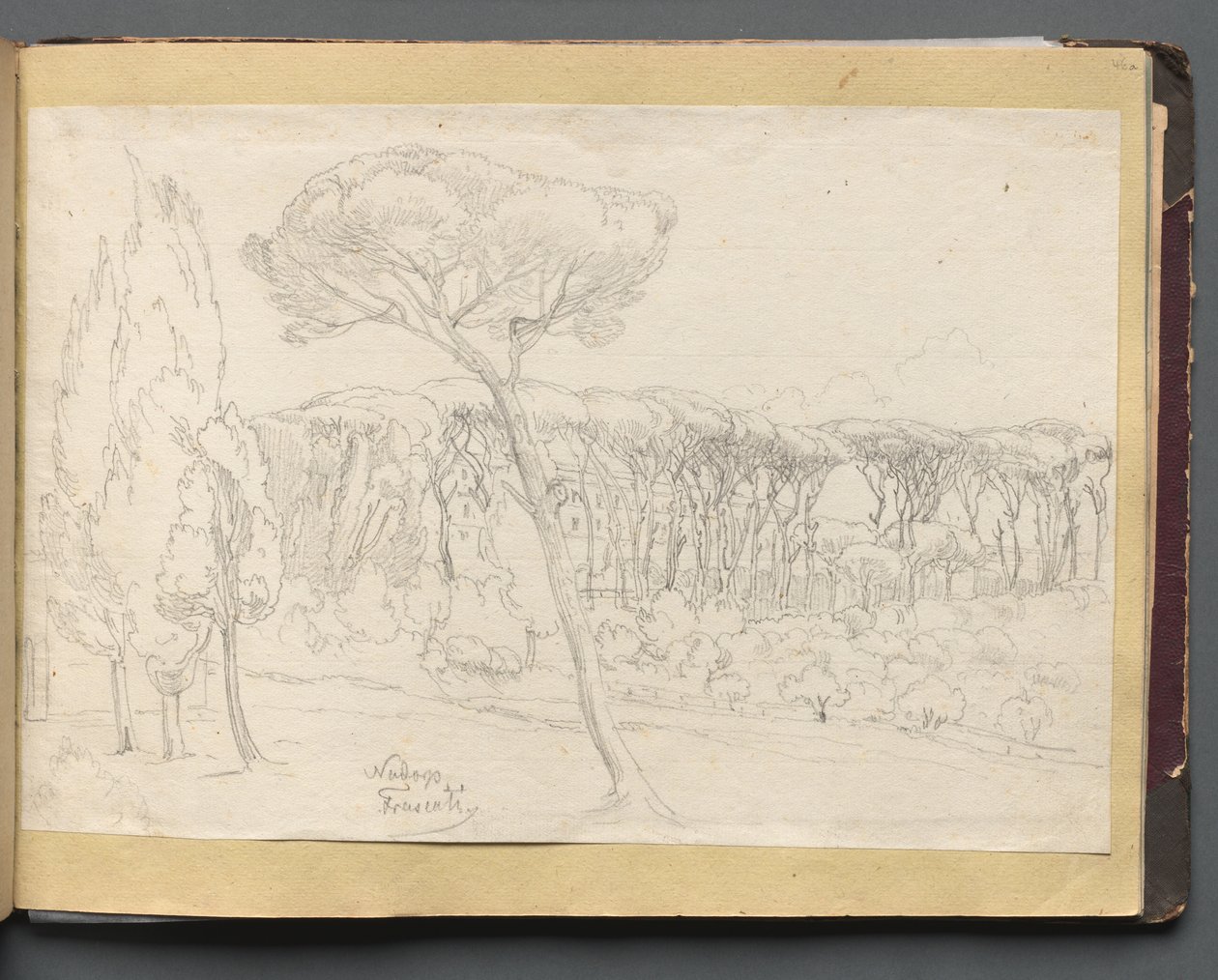 Album med udsigt over Rom og omgivelser, Landskabsstudier, side 46a: Frasciti. af Franz Johann Heinrich Nadorp