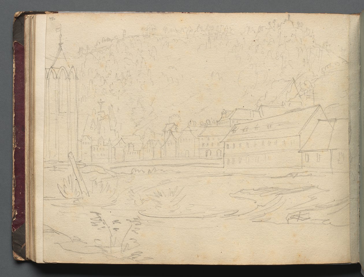 Album med udsigt over Rom og Omegn, Landskabsstudier, side 48b: Romersk Landskab af Franz Johann Heinrich Nadorp