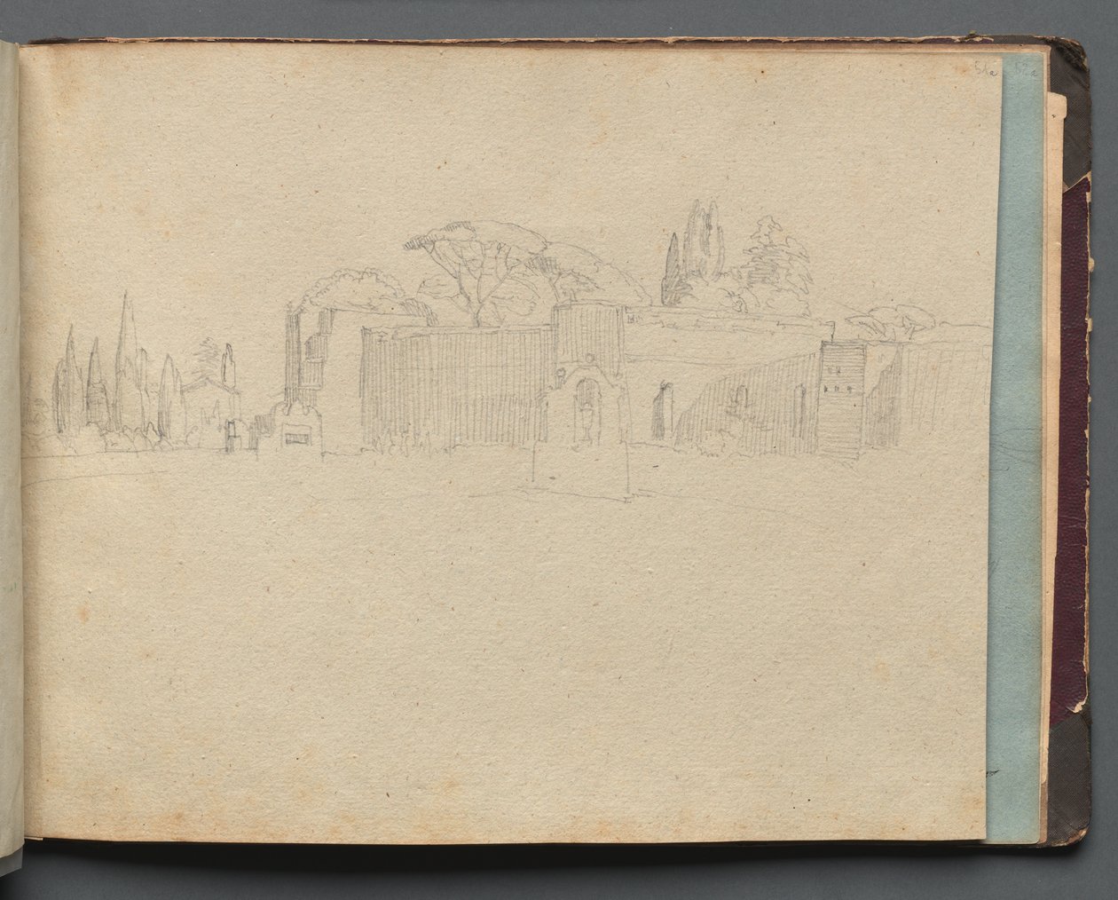 Album med udsigt over Rom og Omegn, Landskabsstudier, side 51a: Romersk Landskab af Franz Johann Heinrich Nadorp