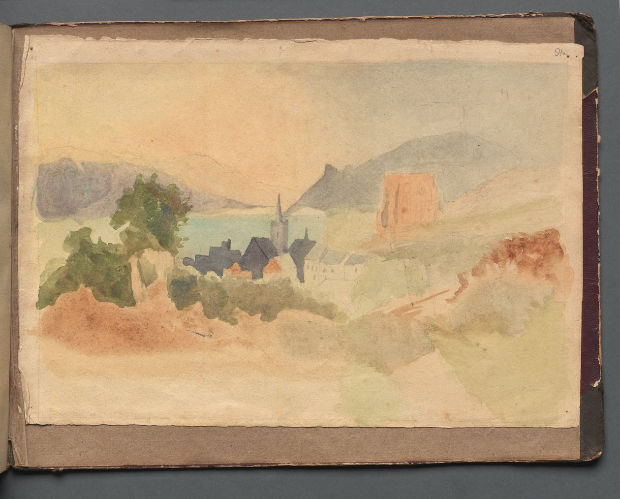 Album med udsigt over Rom og Omegn, Landskabsstudier, side 54a: Romersk Landskab af Franz Johann Heinrich Nadorp