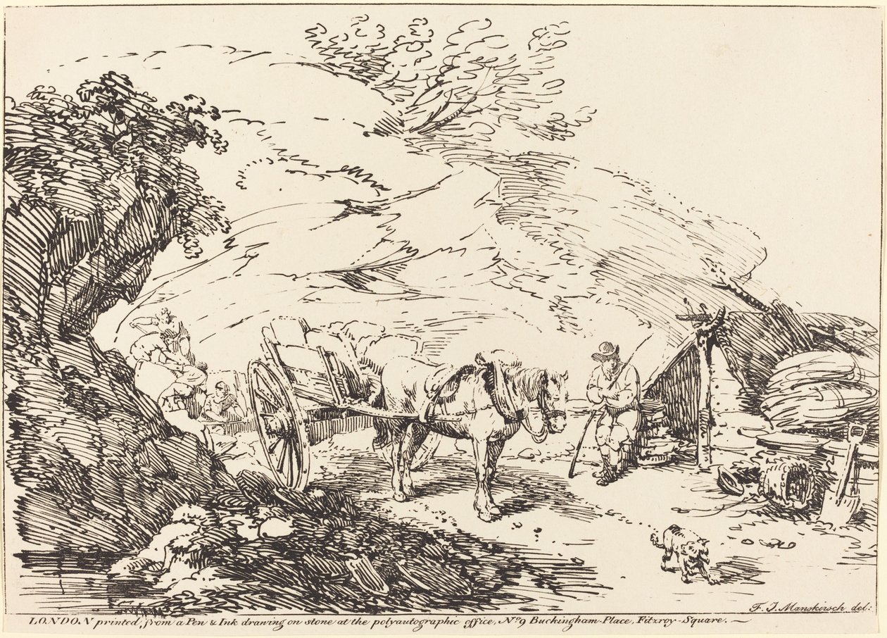 Hest og vogn i stenbrud af Franz Joseph Manskirch