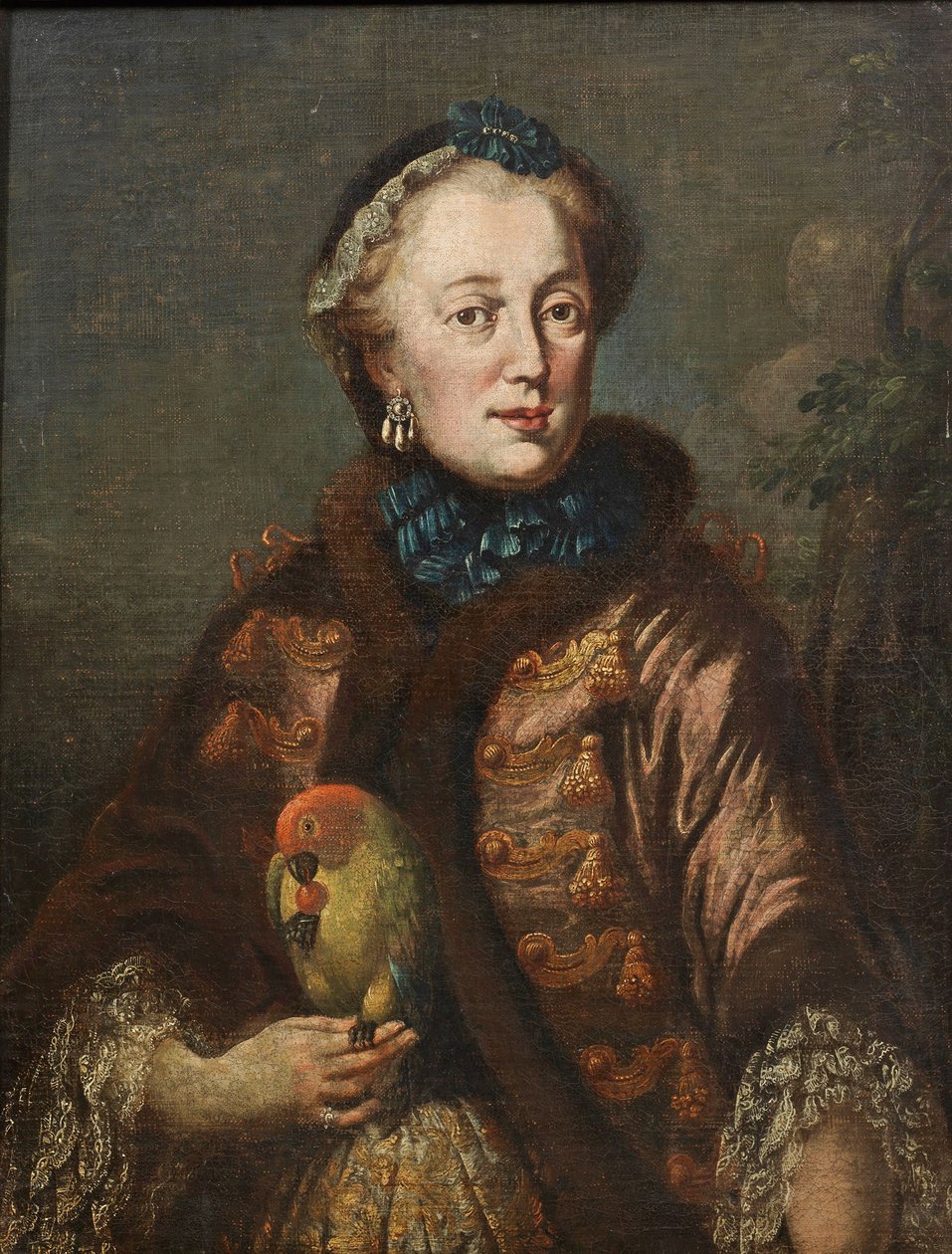 Tysk: Kurfürstin Maria Anna von Bayern mit Papagei Portræt af Maria Anna Sophia af Sachsen (1728-1797), kurfyrstinde af Bayern med en fugl af Franz Joseph Winder