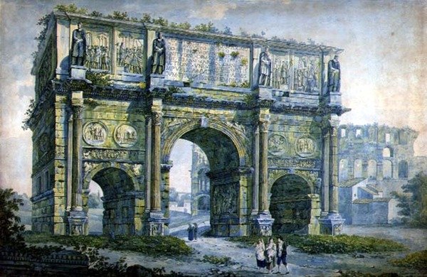 Konstantins triumfbue, Rom (akvarel på papir) af Franz Kaisermaan