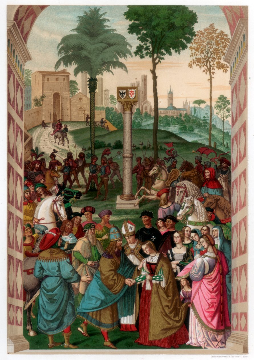 Aeneas Piccolomini introducerer Eleonora af Portugal til Frederik III, 1502-1508, 1870 af Franz Kellerhoven