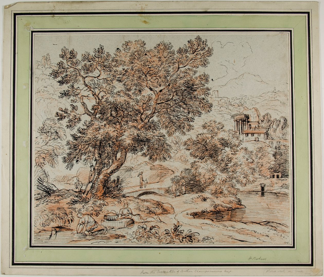 Figurer i idyllisk italiensk landskab af Franz Kobell