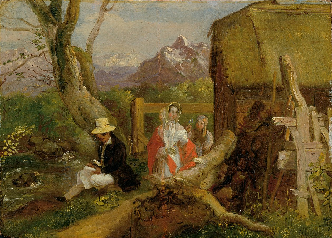 Maleren og vandreren i landskabet ("Idyll") af Franz Krammer