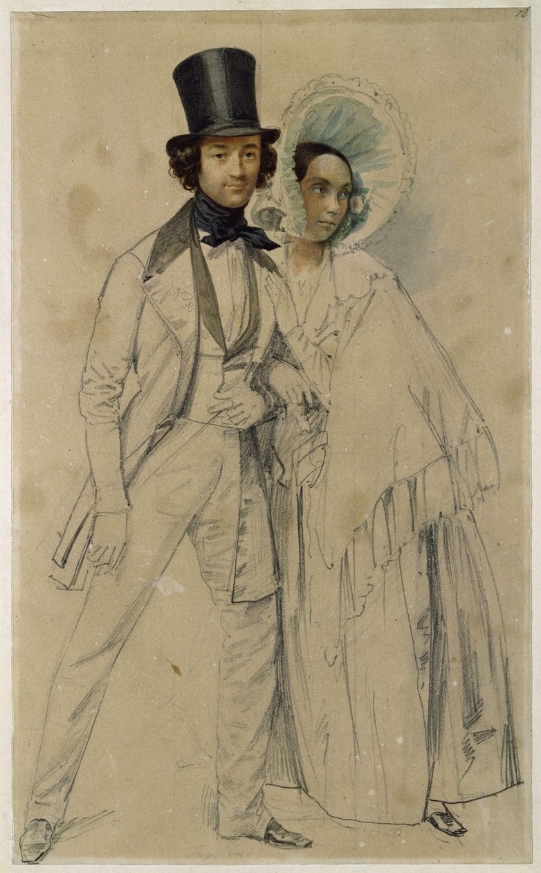 Ægteparret Paul og Amalie Taglioni (Studie til maleriet »Parade for det første garderegiment til fods«, 1839) af Franz Krüger