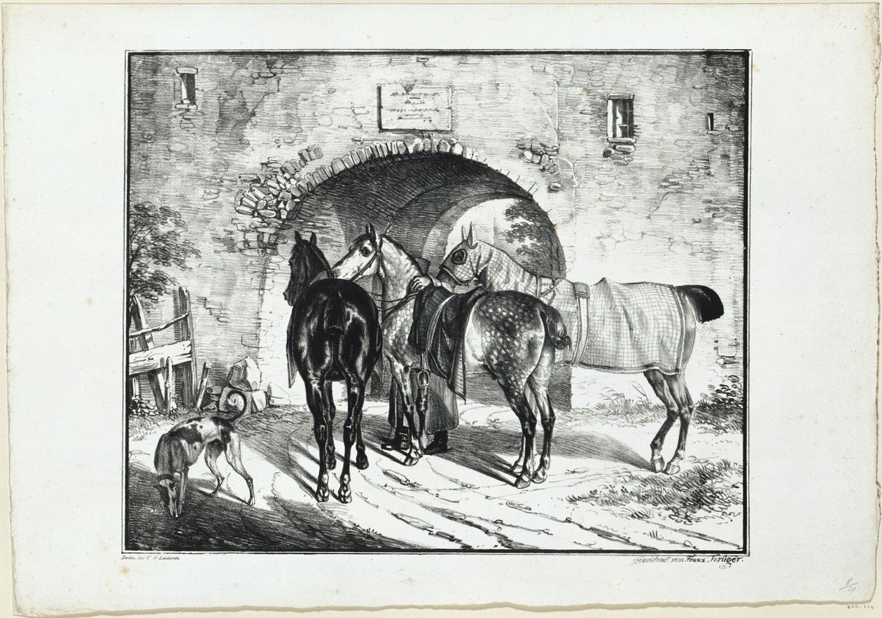 Tre heste ved portgennemgangen af Franz Krüger