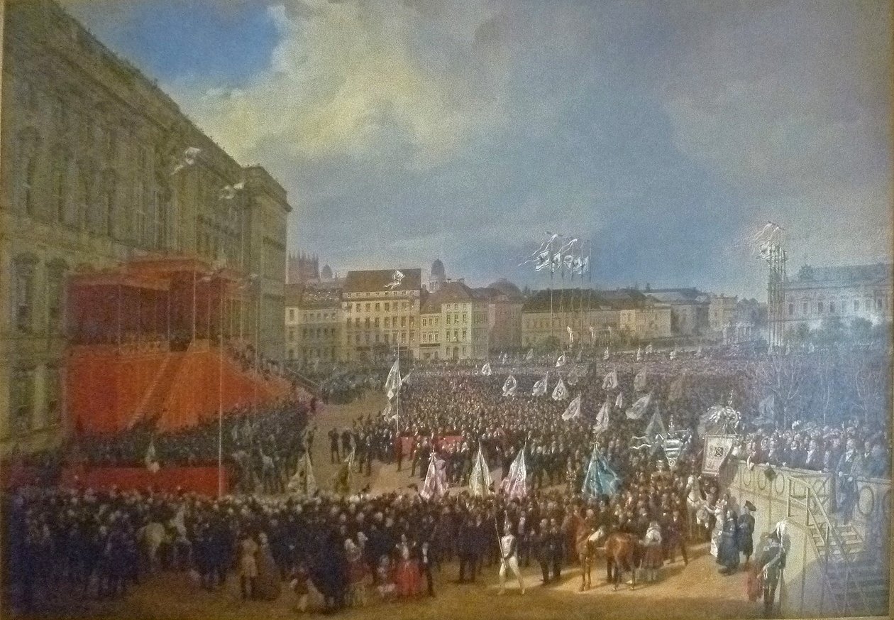 Hyldest til Friedrich Wilhelm IV foran Berlins byslot af Franz Krüger