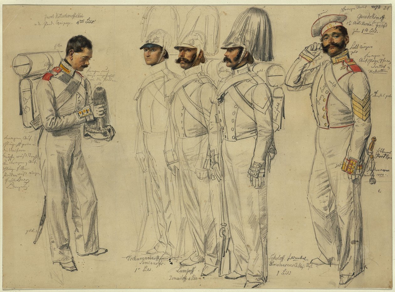 Jacob Kotscheroffskoy, Tschumarinoff Semianoffs, Lumpoff Ismailoff, Sokoloff, feltwebel Gewdokimoff af Franz Krüger