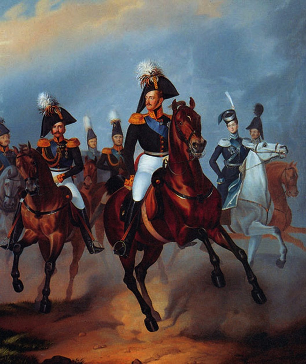 Nicholas I med sine officerer, 1835 af Franz Krüger