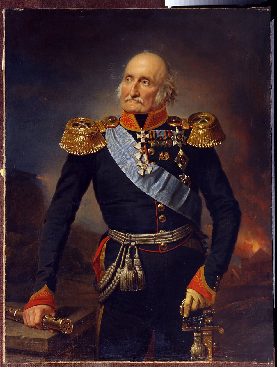 Portræt af Marshal Comte Louis Adolphe Pierre zu Sayn Wittgenstein (1769-1843). (Portræt af feltmarskal grev Ludwig Adolf Peter af Sayn Wittgenstein Ludwigsburg). Maleri af Franz Kruger (1797-1857), olie på lærred af Franz Krüger