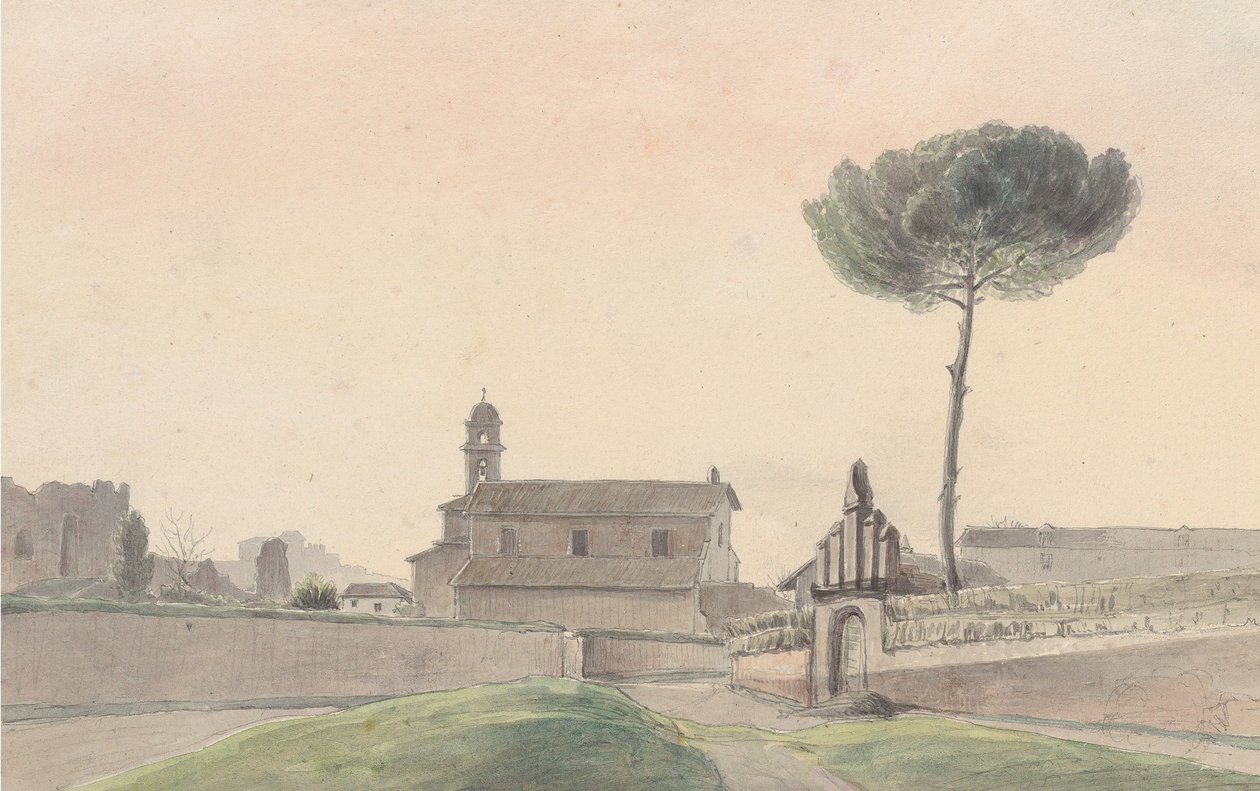 Udsigt over San Pancrazio-kirken, Rom, fra syd, 1834. af Franz Ludwig Catel