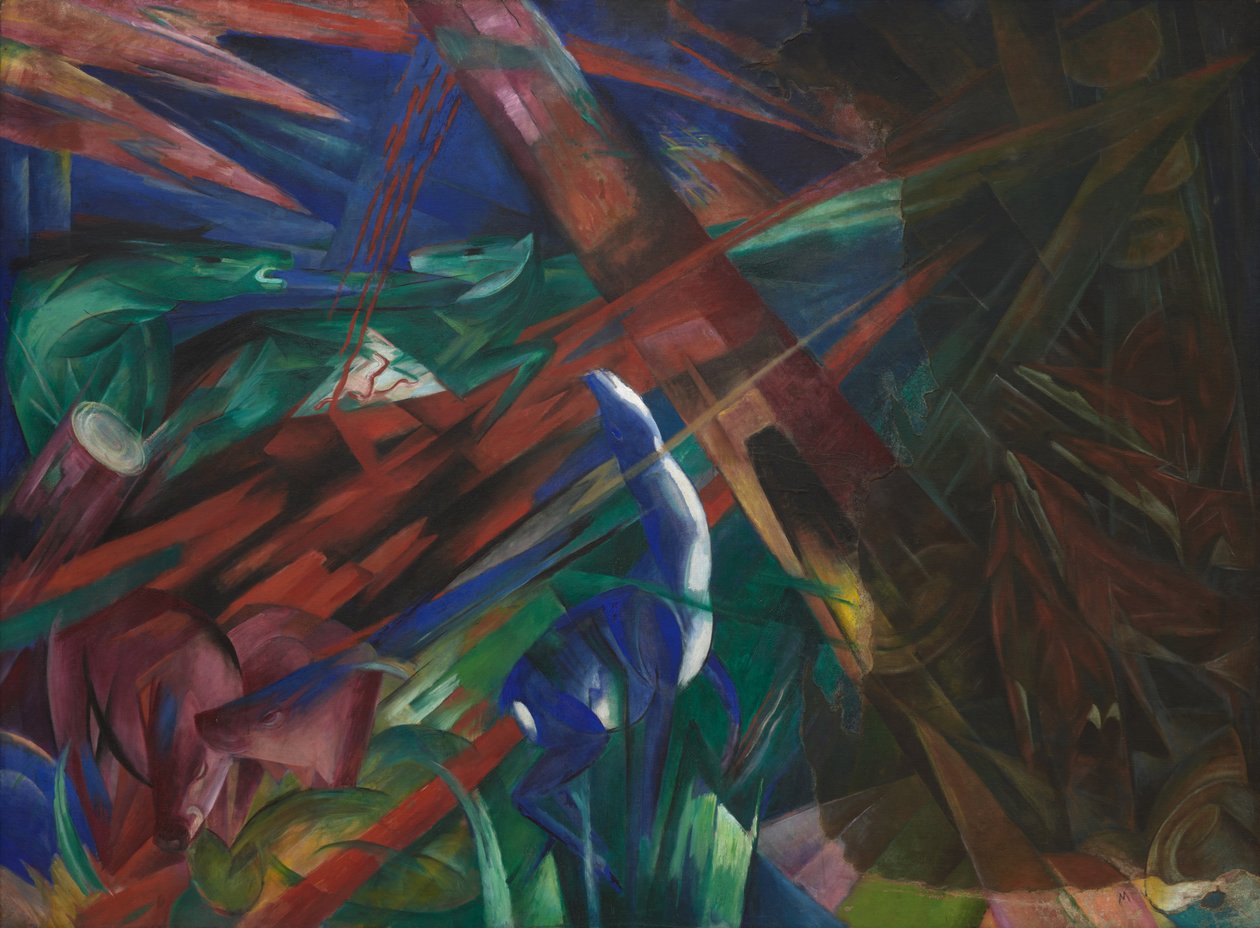 Dyreskæbner Træerne viste deres ringe, dyrene deres årer, 1913. af Franz Marc