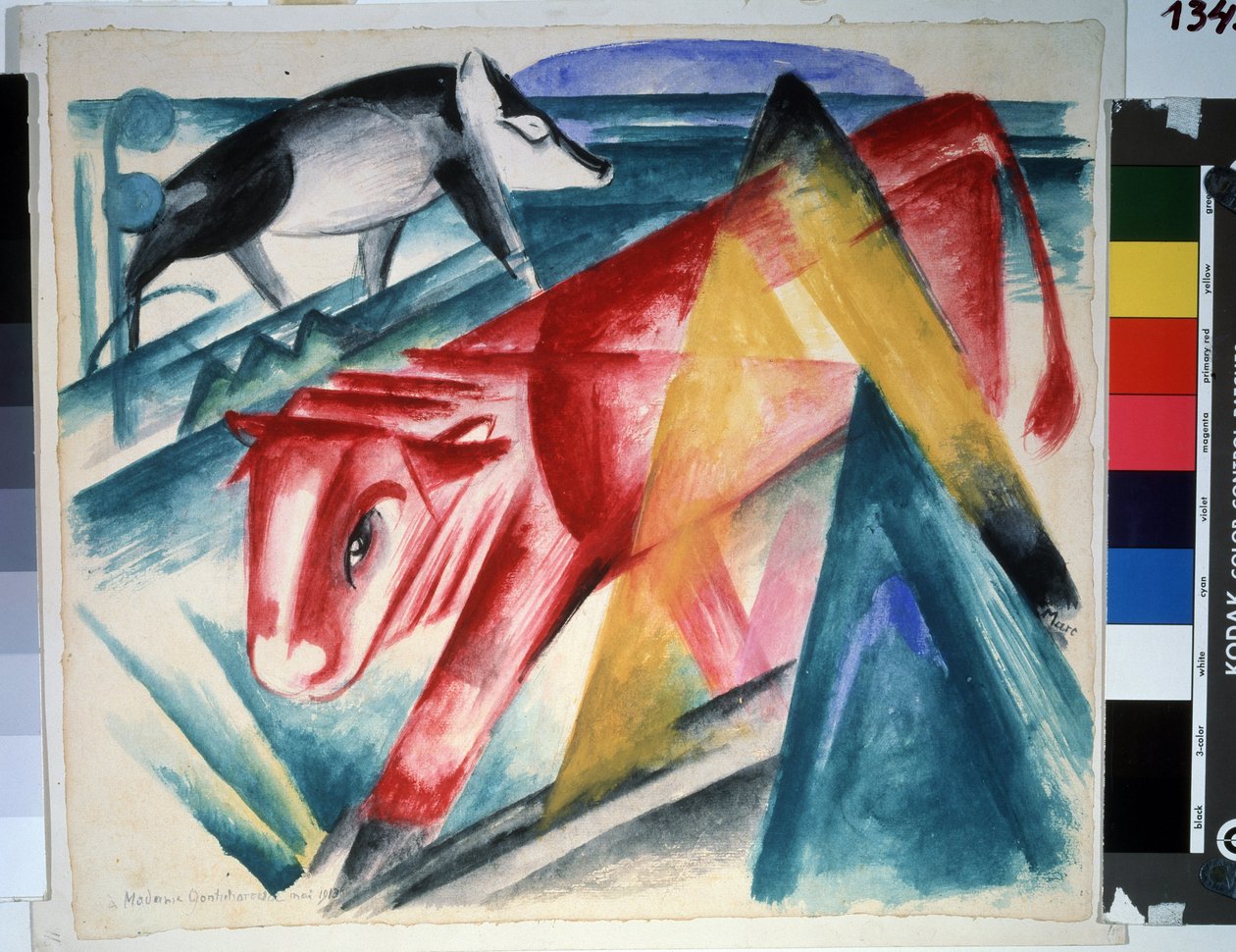 ""Dyr"" (Dyr) Ko og orne. Akvarel af Franz Marc (1880-1916) (ekspressionisme) 1913. Størrelse 39x45 cm Pushkin Museum, Moskva af Franz Marc