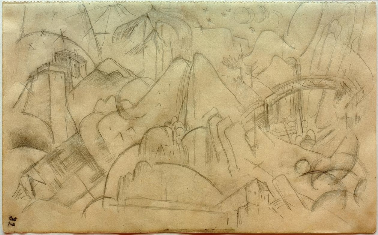 Bjerglandskab med bro (Tyrol) af Franz Marc