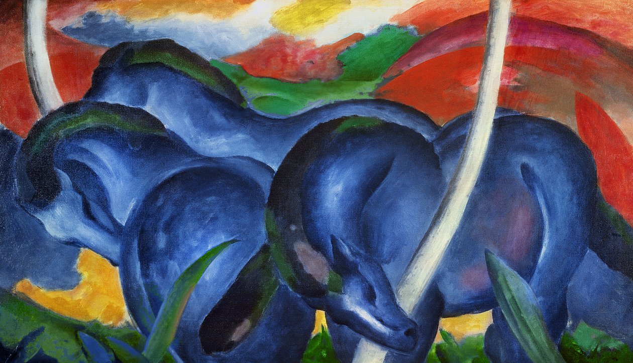 Store blå heste af Franz Marc (1880-1916), olie på lærred af Franz Marc