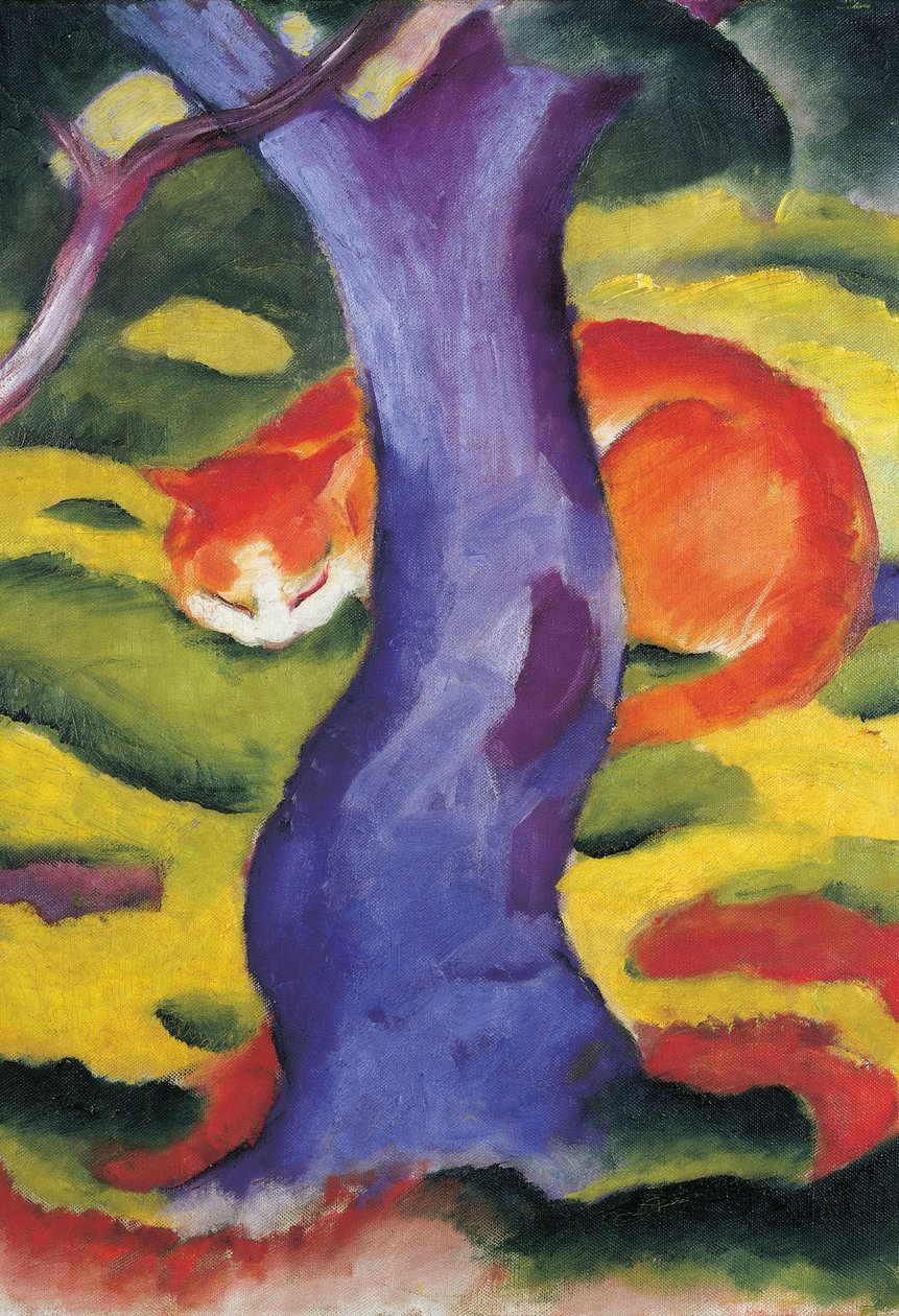 Kat bag træ, 50x70 cm af Franz Marc