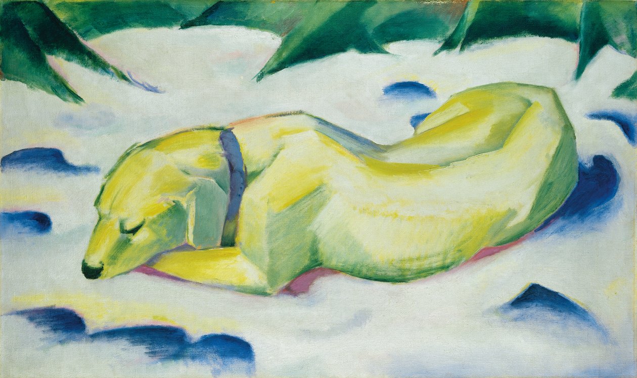 Hund liggende i sneen, ca. 1911 (olie på lærred) af Franz Marc