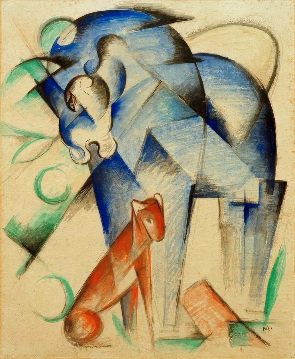 Mytiske dyr (blå hest og rød hund) af Franz Marc
