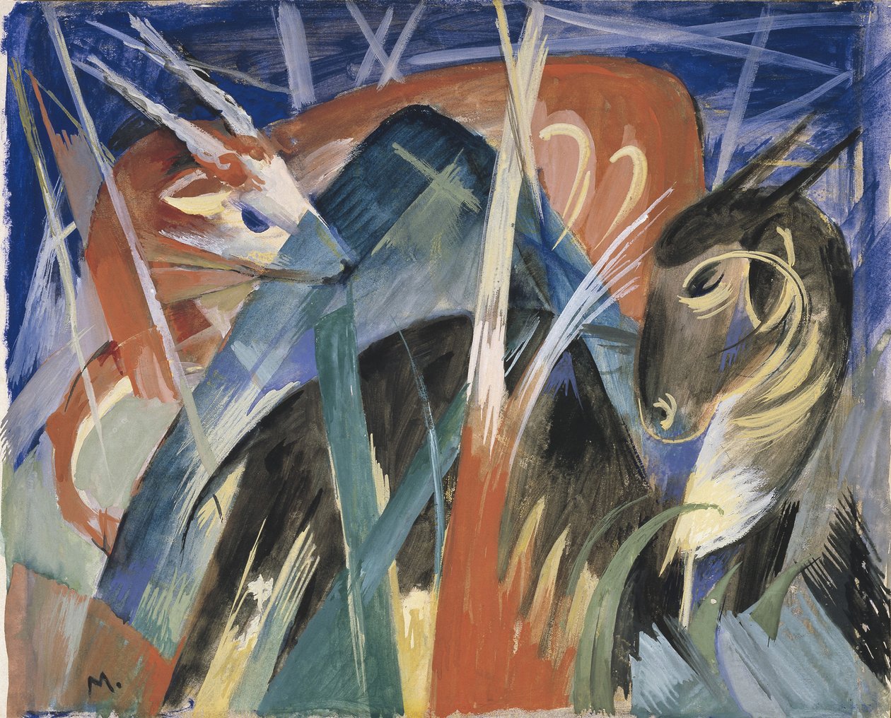Fabeldyr I Komposition med dyr I, 1913 af Franz Marc