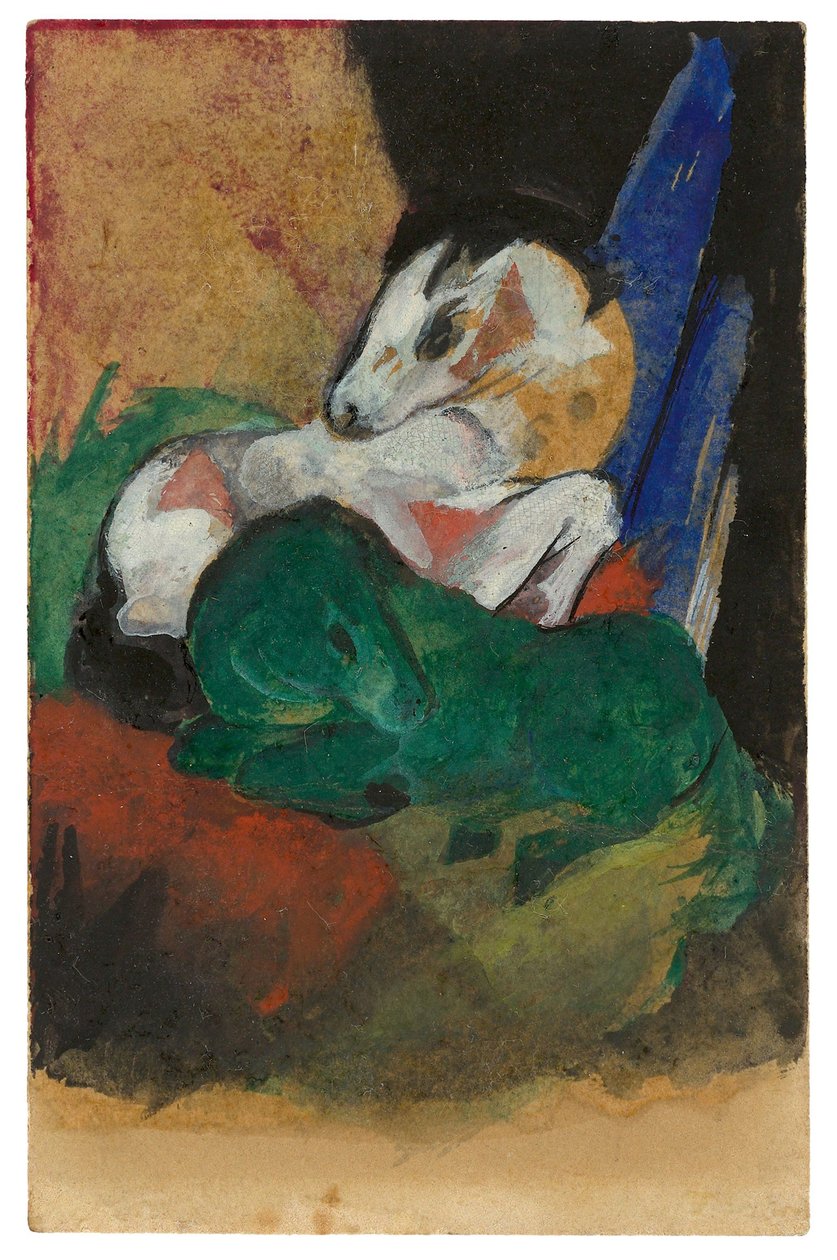 Grøn og hvid hest. Postkort til Elisabeth Macke, 1913. af Franz Marc