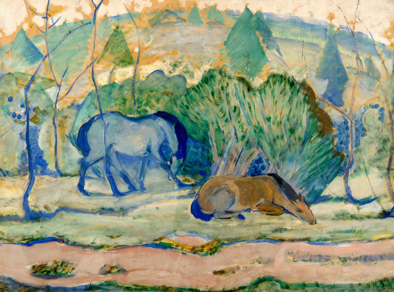 Heste på græsning Heste i et landskab af Franz Marc