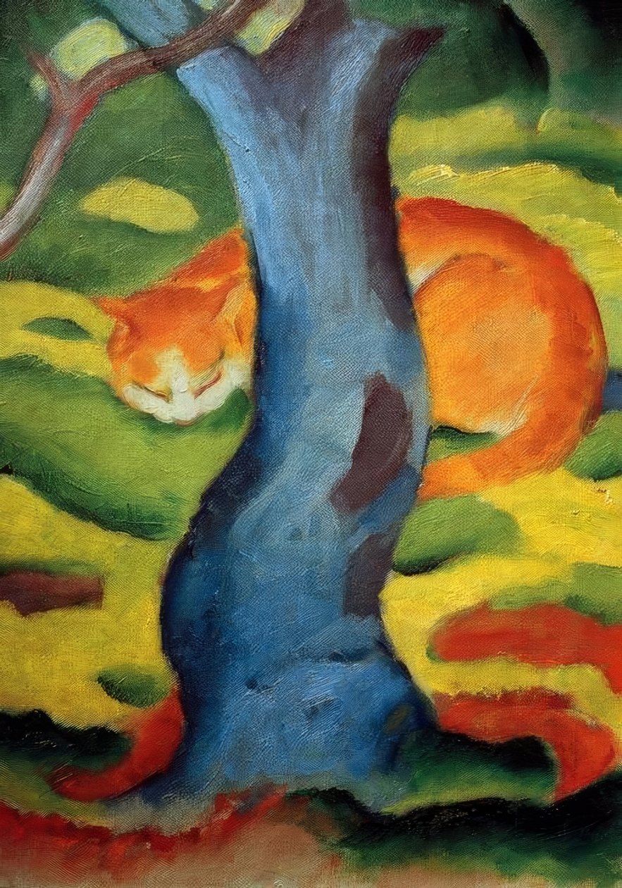 Børnebillede (kat bag et træ) af Franz Marc