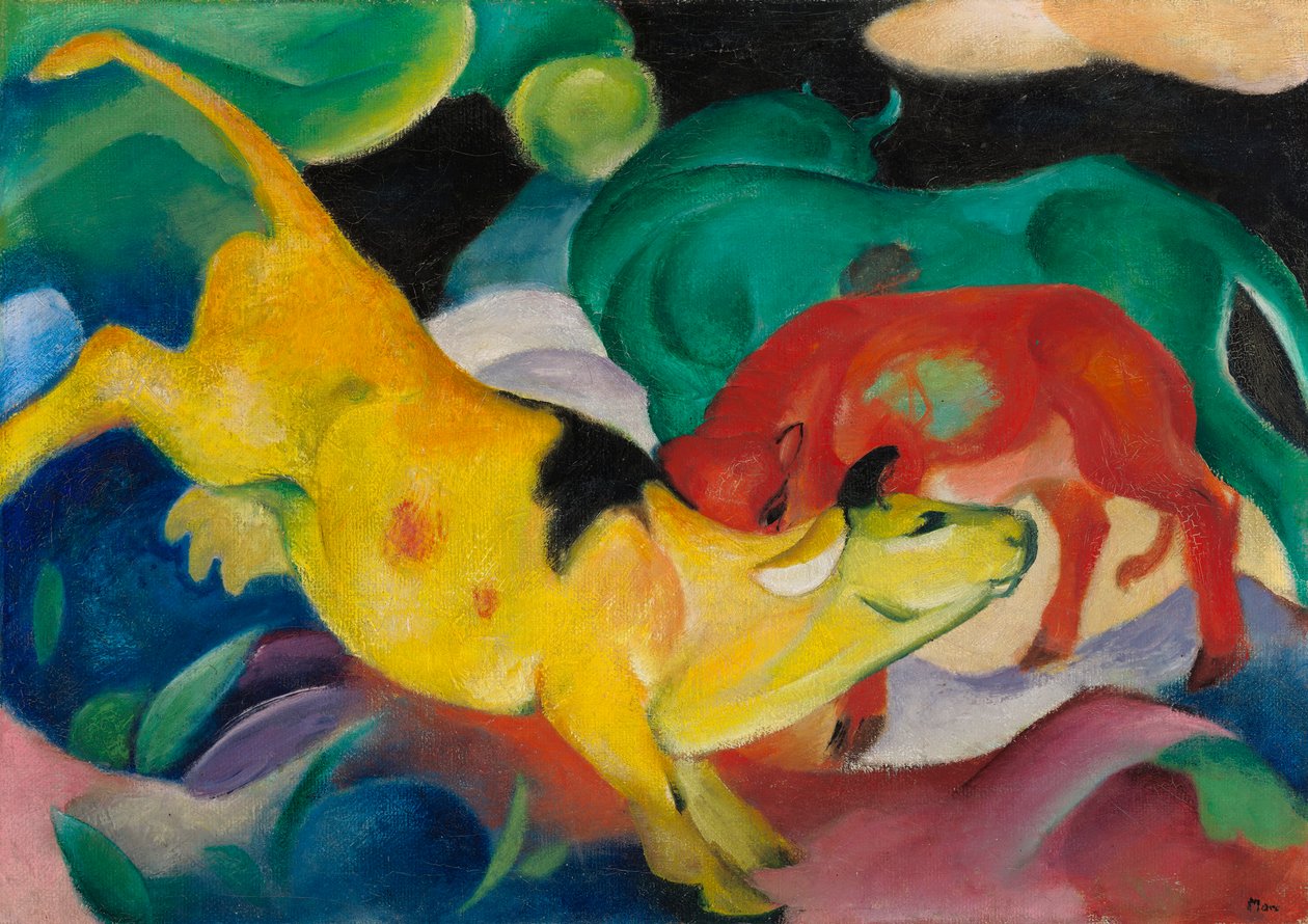 Køer, rød, grøn, gul af Franz Marc