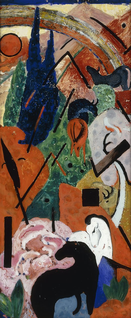 Landskab med dyr og regnbuer; Landskab med dyr og regnbue, 1911 af Franz Marc
