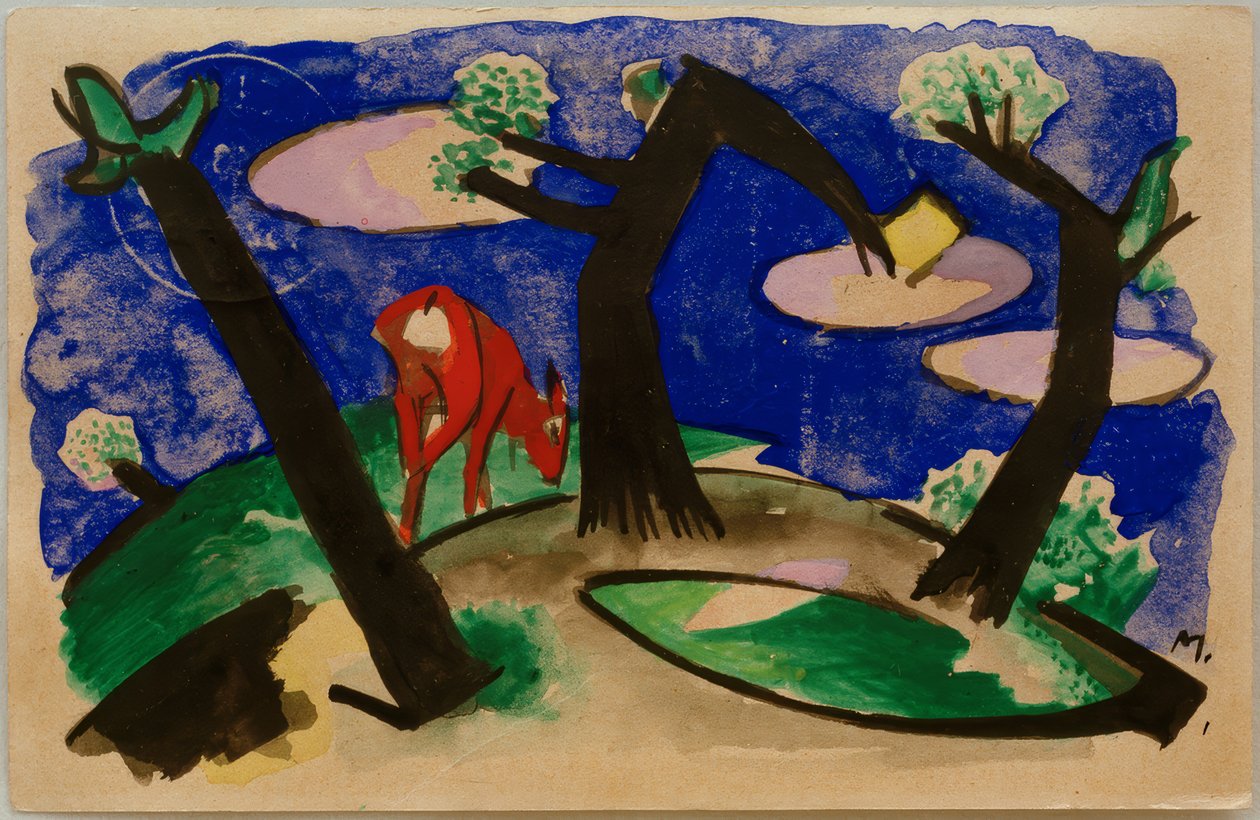 Landskab med et rødt dyr af Franz Marc