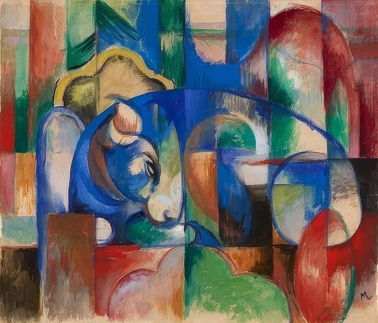 Løgnende tyr. 1913 af Franz Marc