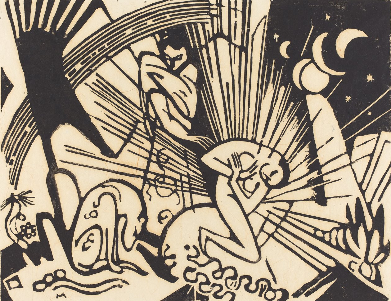 Forsoning (Versoehnung), 1912 (træsnit i sort på japansk papir) af Franz Marc