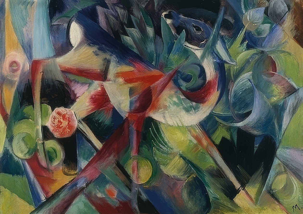 Hjorte i blomsterhaven. 1913 af Franz Marc