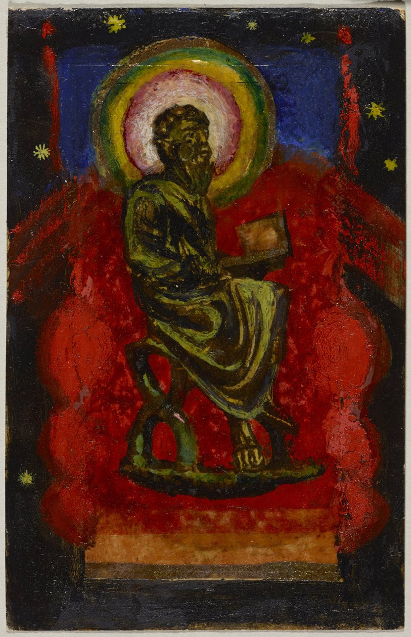 Siddende helgen (byzantinsk helgen), postkort fra Sindelsdorf til Wassily Kandinsky i München af Franz Marc