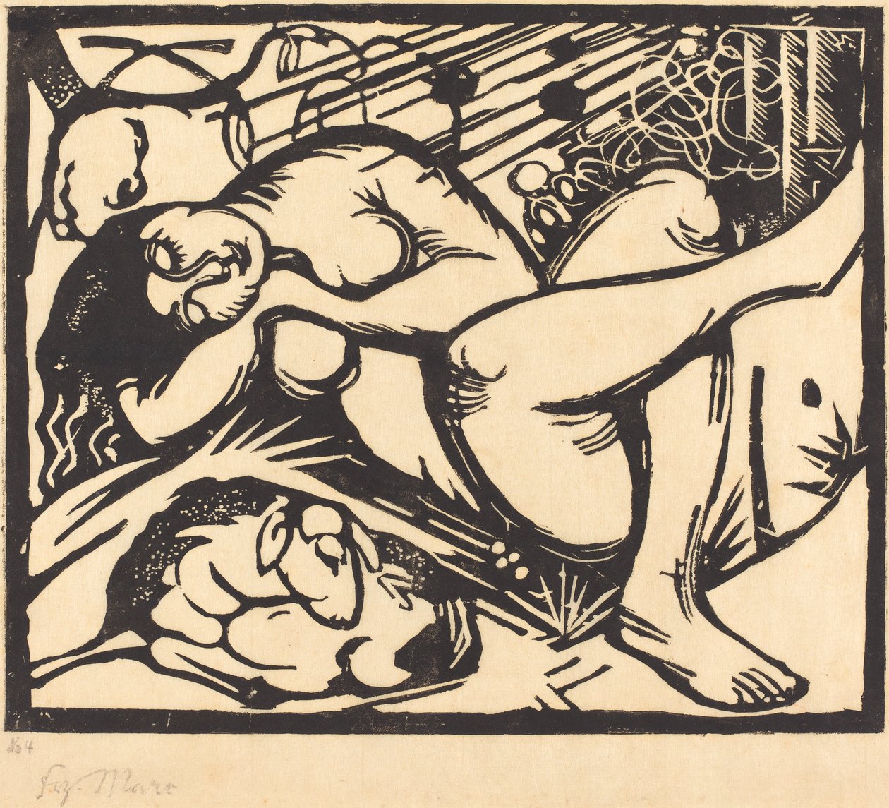 Sovende hyrdinde (Schlafende Hirtin), 1912 af Franz Marc