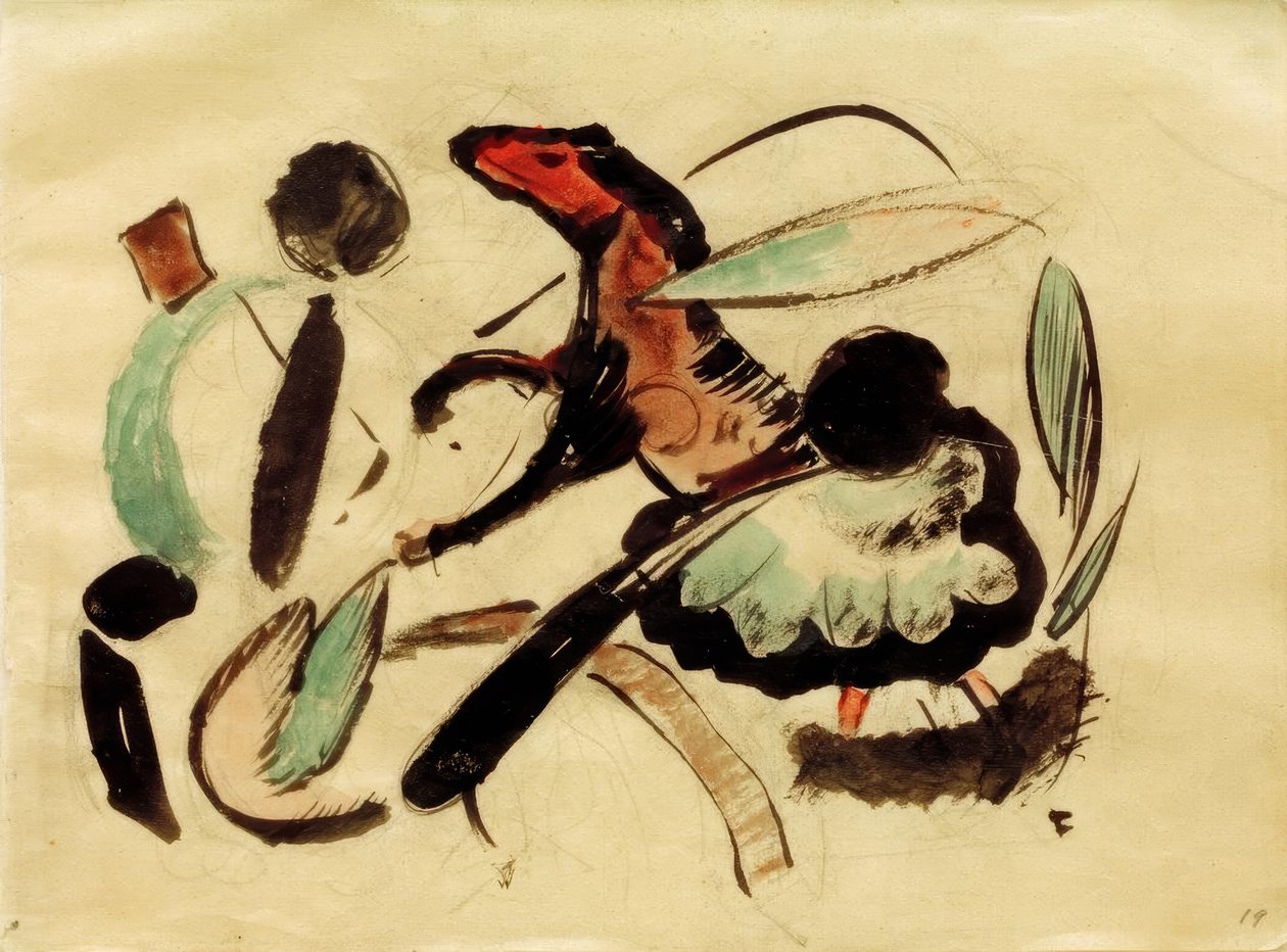 Hoppehest med vegetabilske former af Franz Marc