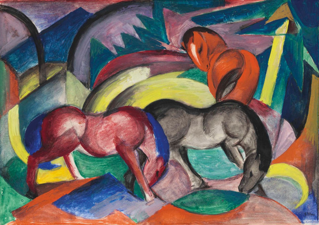 Tre heste, 1912. af Franz Marc