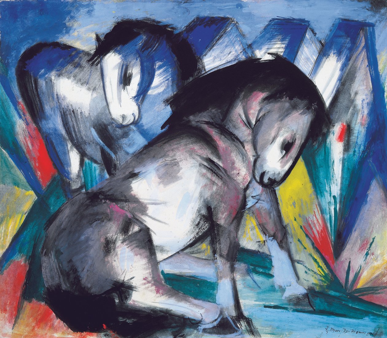 To Heste, 1913 af Franz Marc
