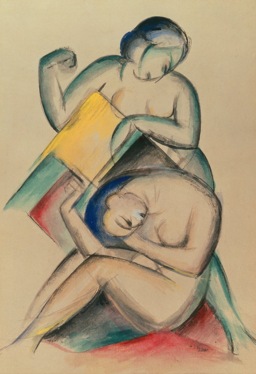 To nøgne kvinder, ca. 1910-15 (gouache og akvarel på papir) af Franz Marc