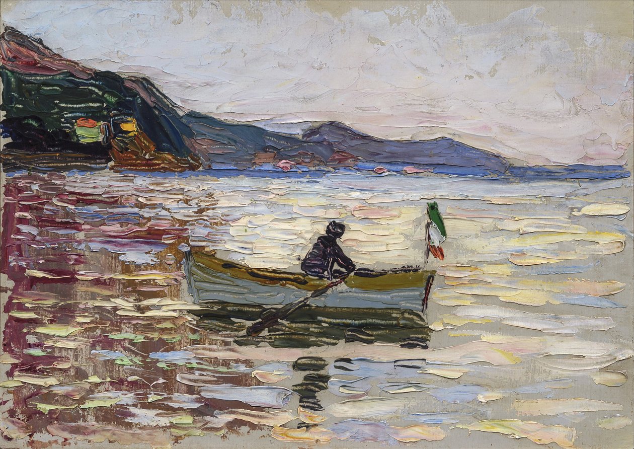 ""Udsigt over Rapallo med båd på havet"" (Rapallo Boat On The Sea) Maleri af Wassily Kandinsky (eller Wassily Kandinski eller Kandinskij) af Franz Marc