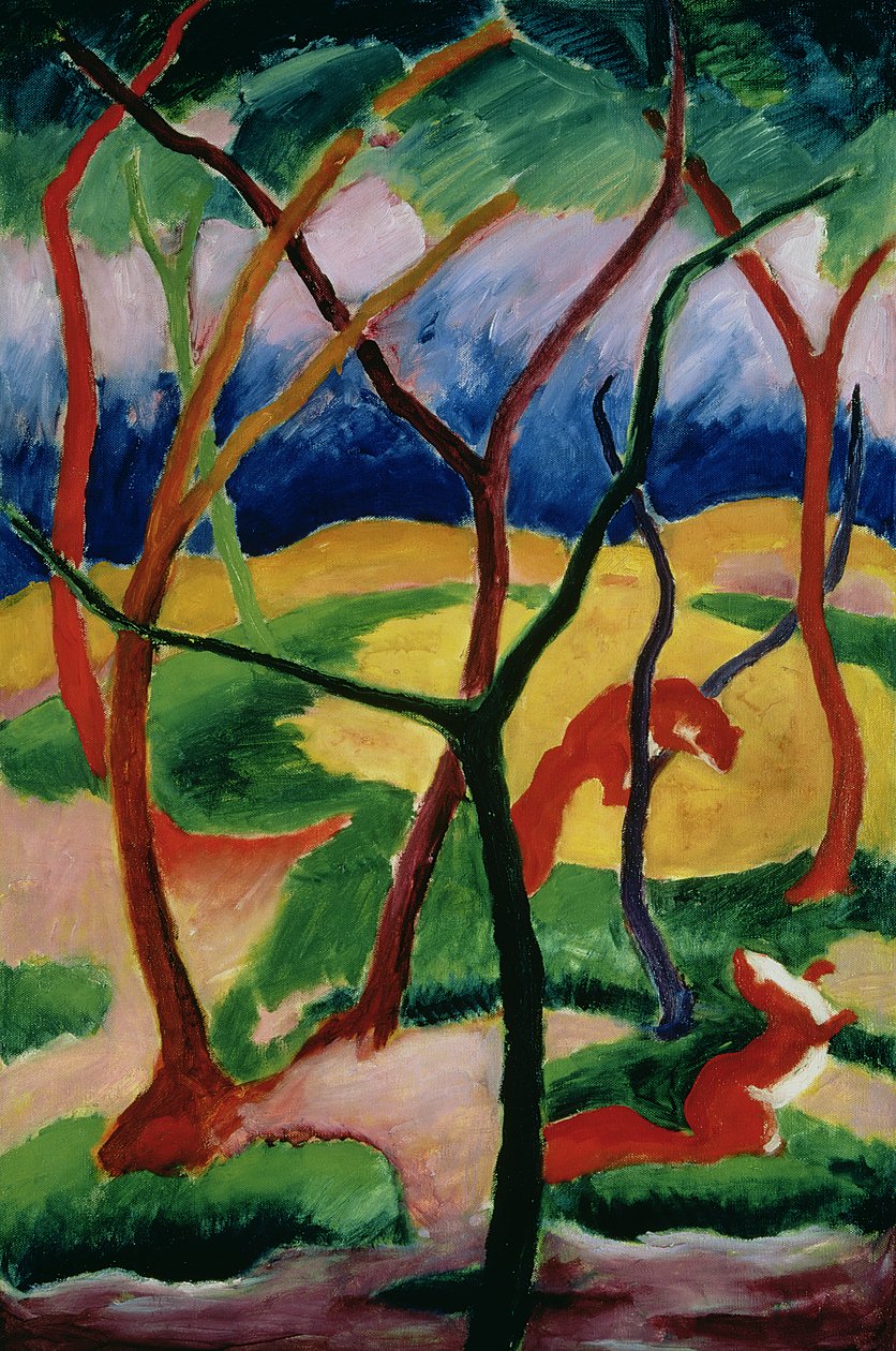 Væsler, der leger, 1911 af Franz Marc