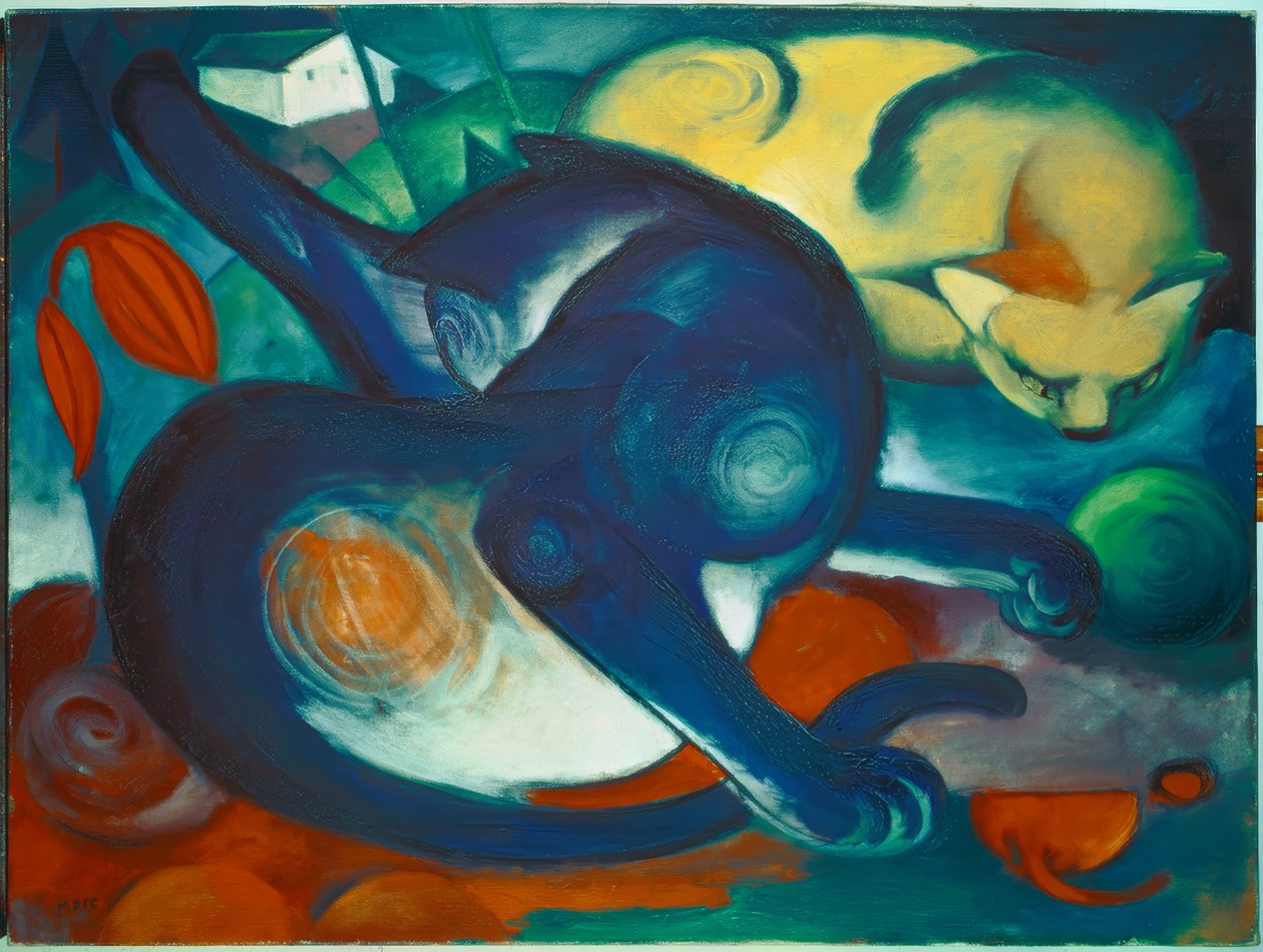 To katte, blå og gul af Franz Marc