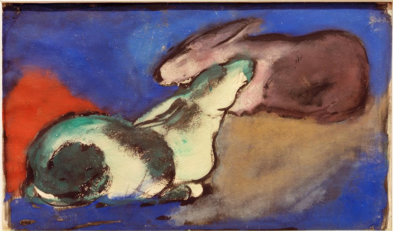 To sovende harer af Franz Marc